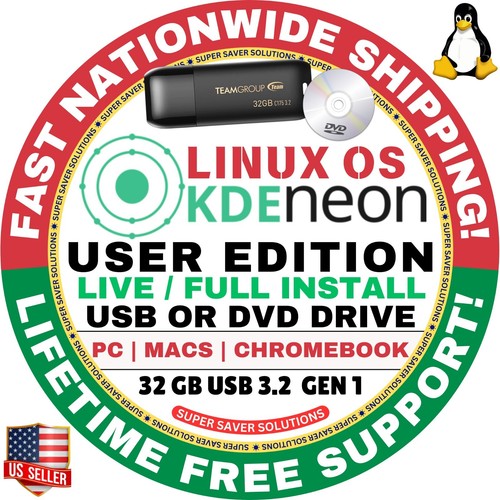 KDE NEON LINUX OS / USER EDITION / BOOTABLE USB/DVD LIVE FLASH PEN-DRIVE - 第 1/3 張圖片