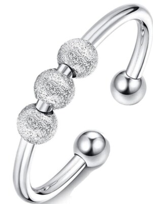 Stainless Steel Bead Open Ring Anti-anxiety Size Unisex Stress Relieving  New