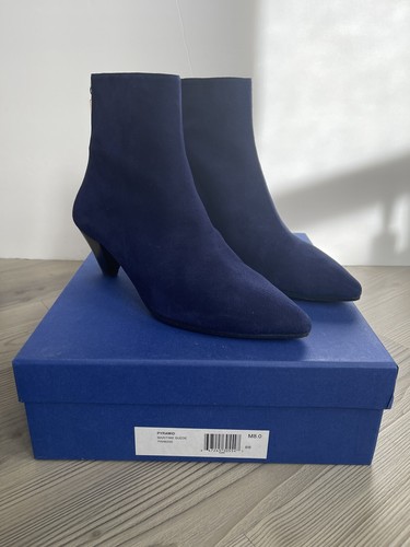 Stuart Weitzman Pyramid Blue Suede Bootie Heels Size 8 - Picture 2 of 11