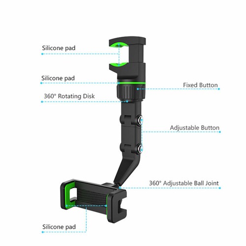 360° Rotation Adjustable Holder Car Rearview Mirror Mount Clip Phone Cradle US ✲ - Picture 8 of 17