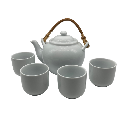 Pier 1 Imports Weißchina japanisches Teeset 1 Teekanne, 4 Teetassen, OVP - Bild 1 von 11