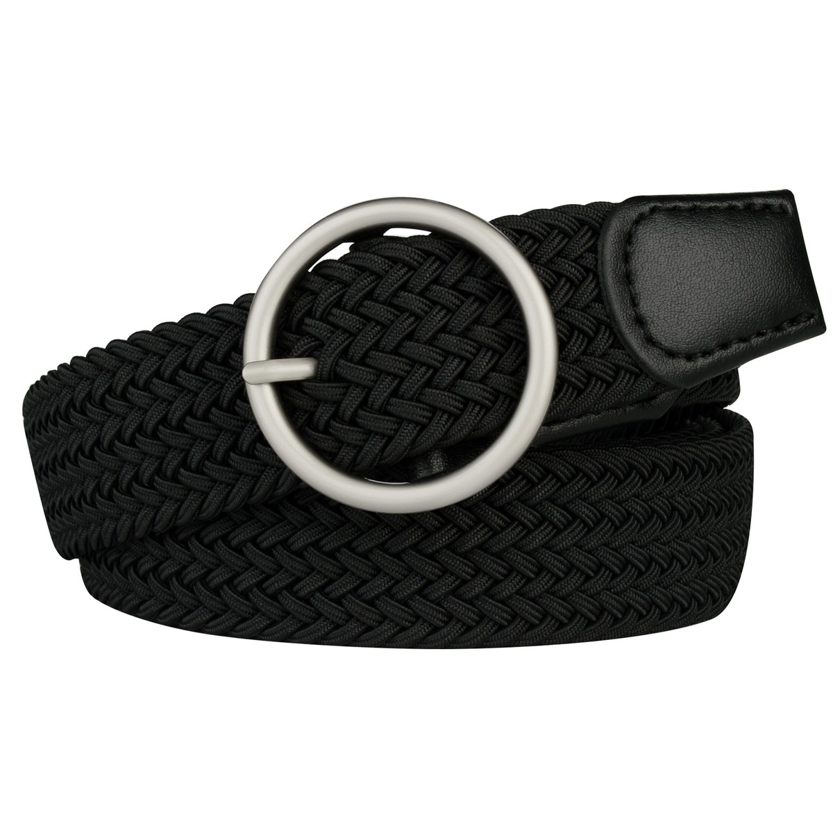 Black Woven Elastic Women’s Belt with Silver Buckle Anderson main image 4