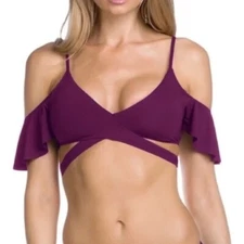 BECCA by Rebecca Virtue Wrap Off Shoulder Bikini Top Size S Burgandy NEW