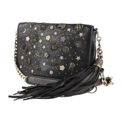 JIMMY CHOO Zodiac Shoulder Bag Leather Black Studs 12 Constellation Tassel Attac - Bild 1 von 9