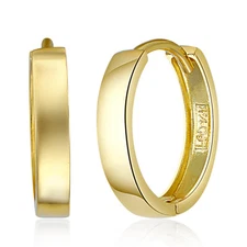 Wellingsale 14k Yellow Gold 2.5mm Hoop Huggies Earrings (13 x 13 mm)