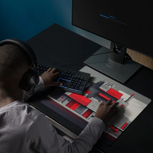 Red & Gray Abstract Mousepad - Modern Urban Art-Gaming mouse pad