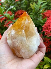 Standing Citrine Top Polished Rough Point, Deep Orange Citrine Crystal Cut Base