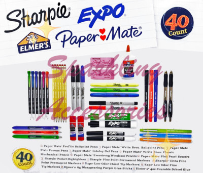 NEW 40 Piece Stationery Set Sharpie PaperMate Expo Elmer s School Supplies Kit!