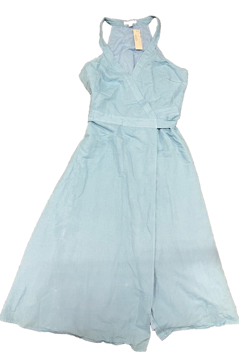 J. Crew Belted wrap dress in stretch linen tropical blue Sleeveless size S | eBay J. Crew Belted wrap dress in stretch linen tropical blue Sleeveless size S | eBay