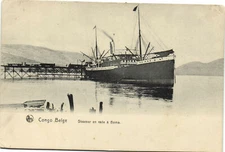 PC BELGIAN CONGO, STEAMER EN RAADE À BOA, Vintage Postcard (b33300)