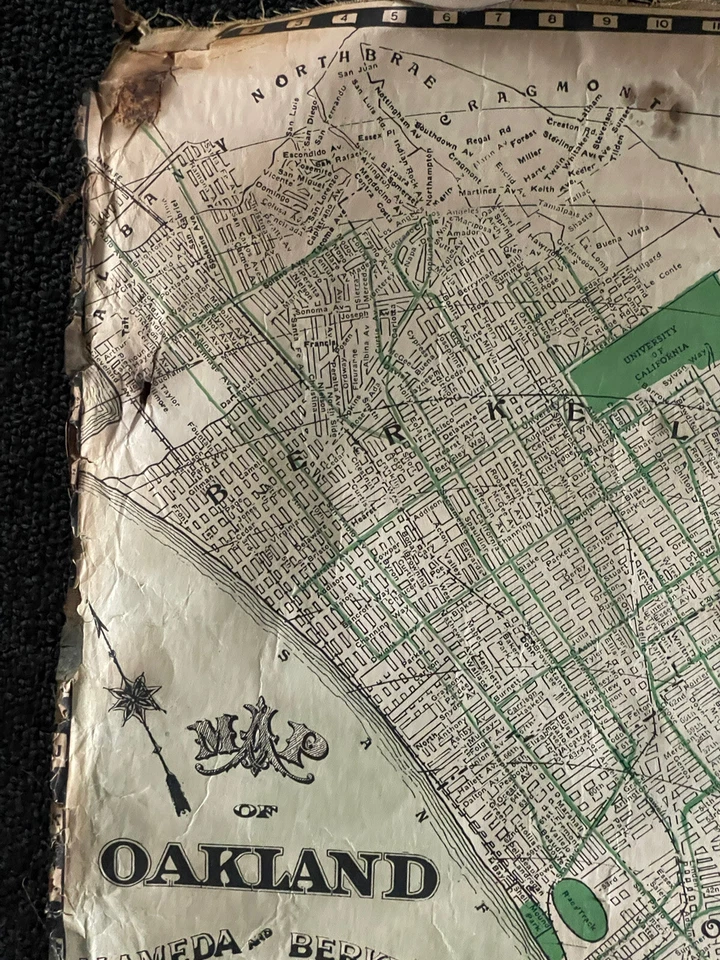 Vintage 24 x 36 1916 Linen Backed Map Oakland San Francisco CA H.A. Candrian - Image 4 of 4