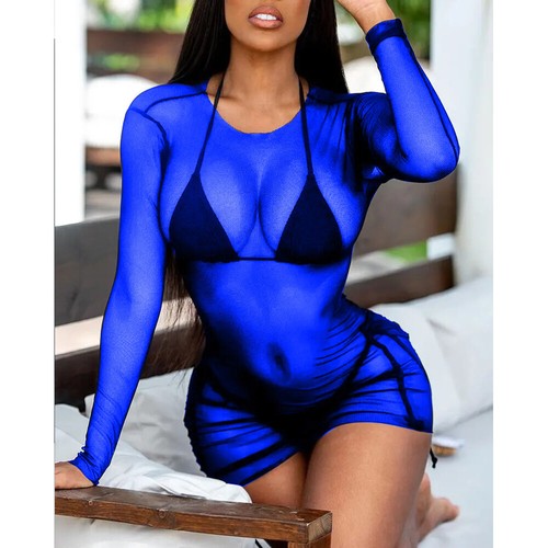 Women Sexy Sheer Mini Dress See-through Lingerie Bikini Beach Cover Up Clubwear - Picture 6 of 16