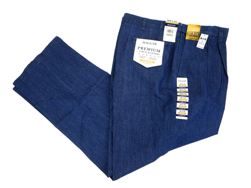 Haggar B & T Men's Pleated Front Premium Stretch Denim 48 x 34 NEW Med Blue - Picture 2 of 3