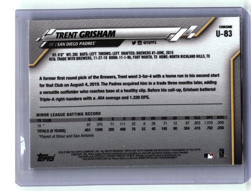 2020 Topps Chrome Update Sapphire Edition #U-83 Trent Grisham RC Rookie - Picture 2 of 2