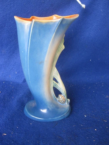 Roseville Blue Pine Cone Vase 8 1/2" Tall #490-8