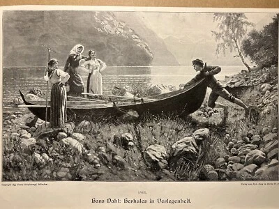 Antik Illustration 1893 HERKULES IN VERLEGENHEI ABBILDUNG Kunstdruck Holzschnitt - Bild 1 von 4