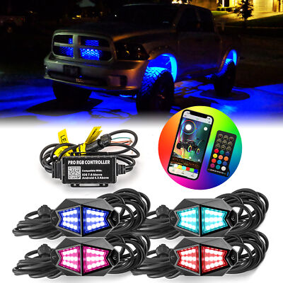 4x Curved RGB LED Rock Lights with Bluetooth APP DIY Control For UTV ATV SUV