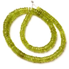 Natural Peridot Gem 5 to 7 mm Size Faceted Heishi Shape Beads 12 Inch Strand