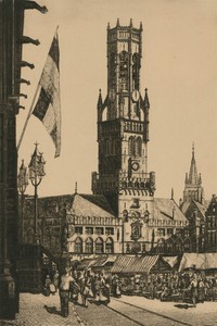 James-P-Power-fl-1920-1944-Early-20th-Century-Engraving-The-Belfry-Bruges