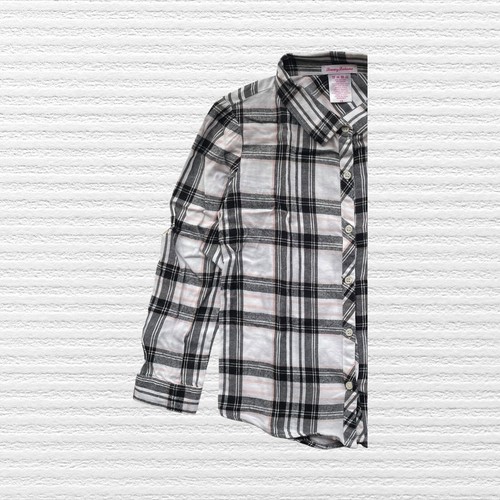 Tommy Bahama Girls Oversized Roll-Tab Shirt Black White Plaid Cotton/Rayon Sz 12 - Picture 6 of 12