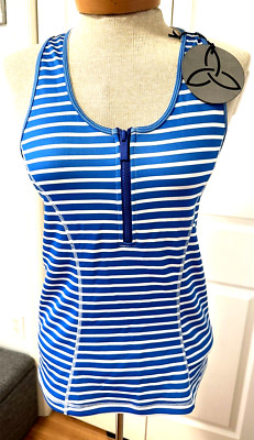 NEW Vie Active Women Fitness Tank Top Medium Blue White Stripe Racer Back