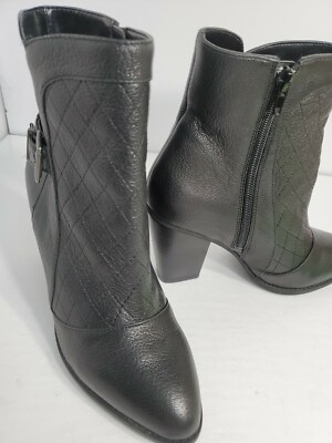 Me too Quilted Embossing  Black Leather  3'' heel Pump block  Boots 7.5M