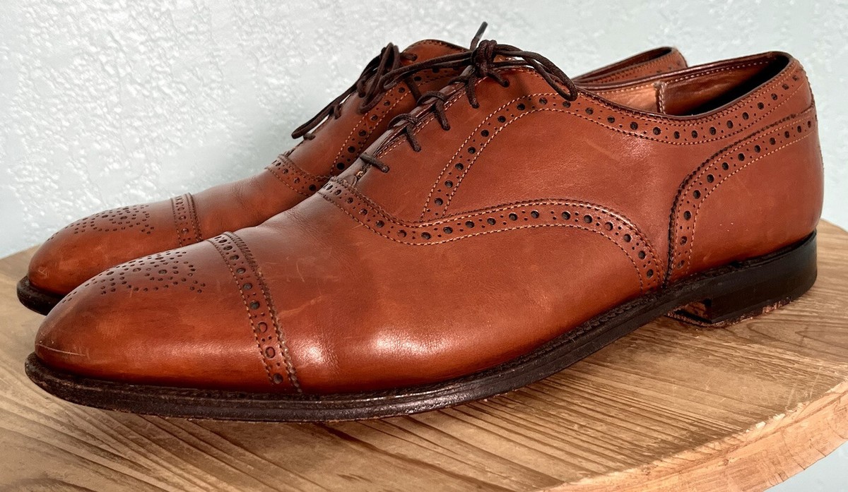 Alden 911 Medallion Tip Balmoral Shoes Tan Calfskin Mens 12 