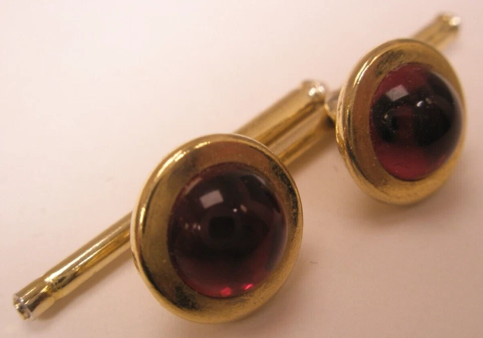 SINGLES (2) 3/8" Rojo Redondo Vidrio Cúpulas Vintage FOSTER Formal Esmoquin Camisa Stud k82 Foto 4 de 4