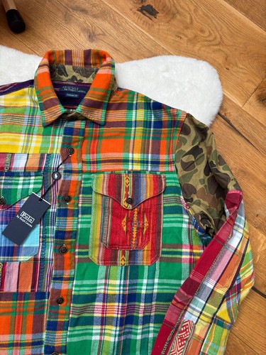 Polo RALPH LAUREN Patchwork Work Shirt Long Sleeve Aztec army Camo Size M L XL - Picture 7 of 24