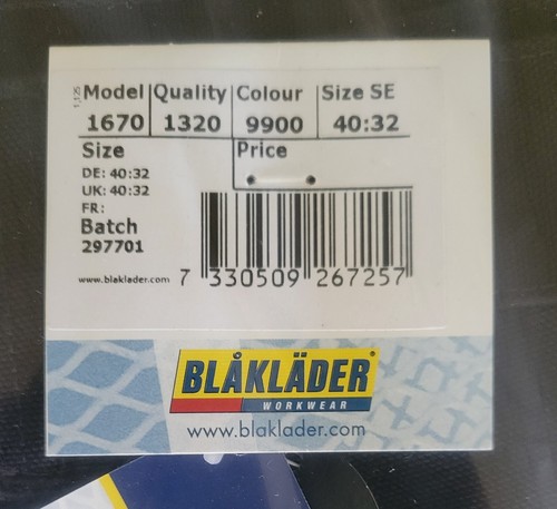 Blaklader work pants 1670 1320, Black- Size 40x32 - Picture 4 of 5