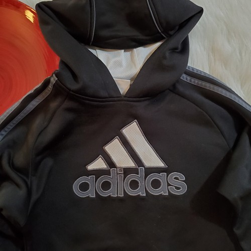 Adidas Boys Pullover Hoodie Sweatshirt Size M Black Dry Wick Spell Out - Picture 5 of 8