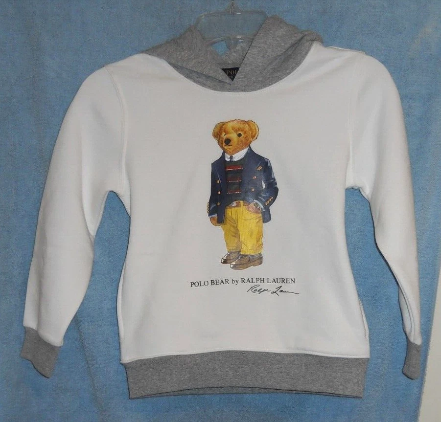 Ralph Lauren Polo Boyu0026#039;s Preppy Bear Fleece Hoodie Sweatshirt Gray Size  5 NWT | eBay