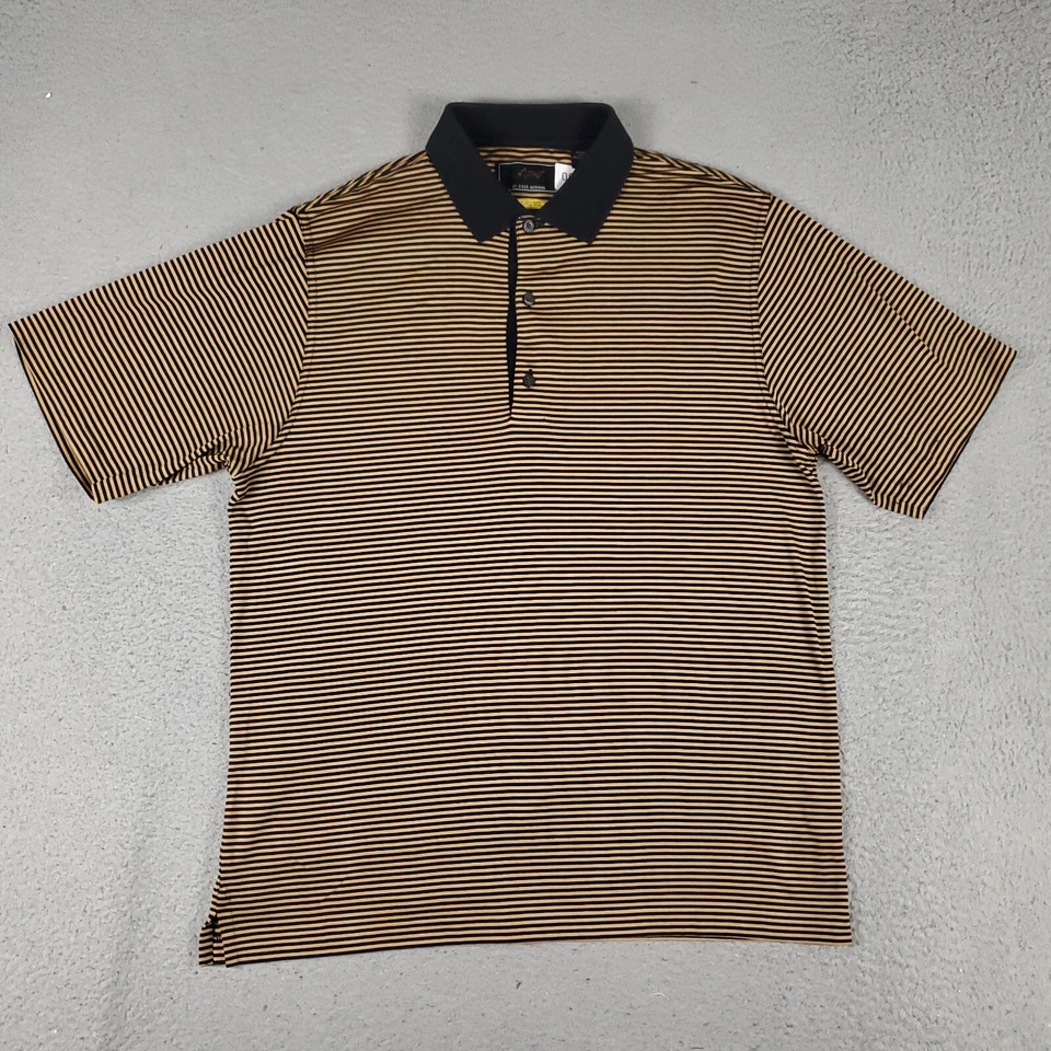 Camisa Polo Greg Norman Para Hombre Pequeña Negra Dorada Rayas Algodón Informal Manga Corta Foto 2 de 4