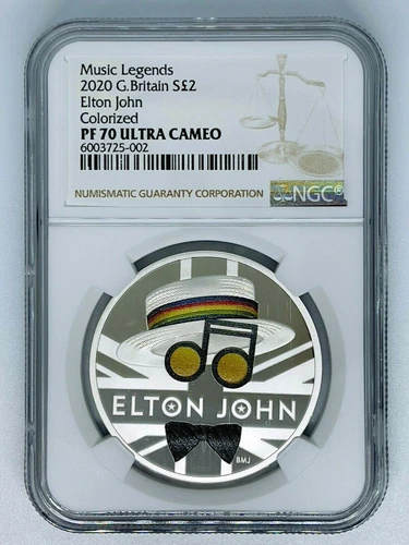 2020 Silver Proof Music Legends Elton John NGC PF70 FR Great Britain UK 2 Pound