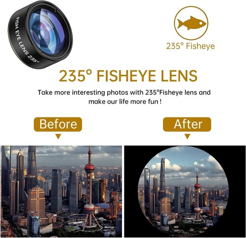 Kit objectif téléphone COSULAN - 235° Fisheye + 25X macro + 0,62X grand angle, à clipser - Photo 3 sur 5