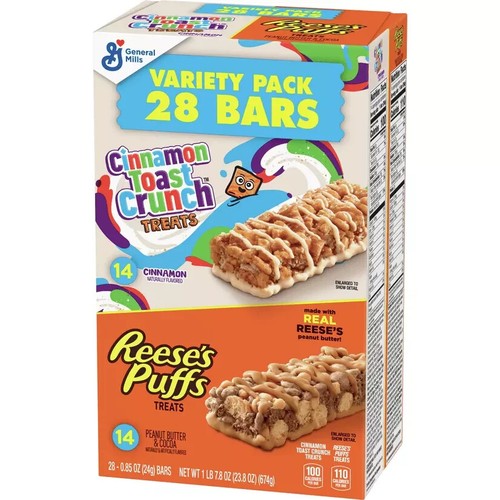 Reese's Puffs Cinnamon Toast Crunch Cereal Treat Bars Variety Pack, 28 Ct FRESH - Picture 3 of 8