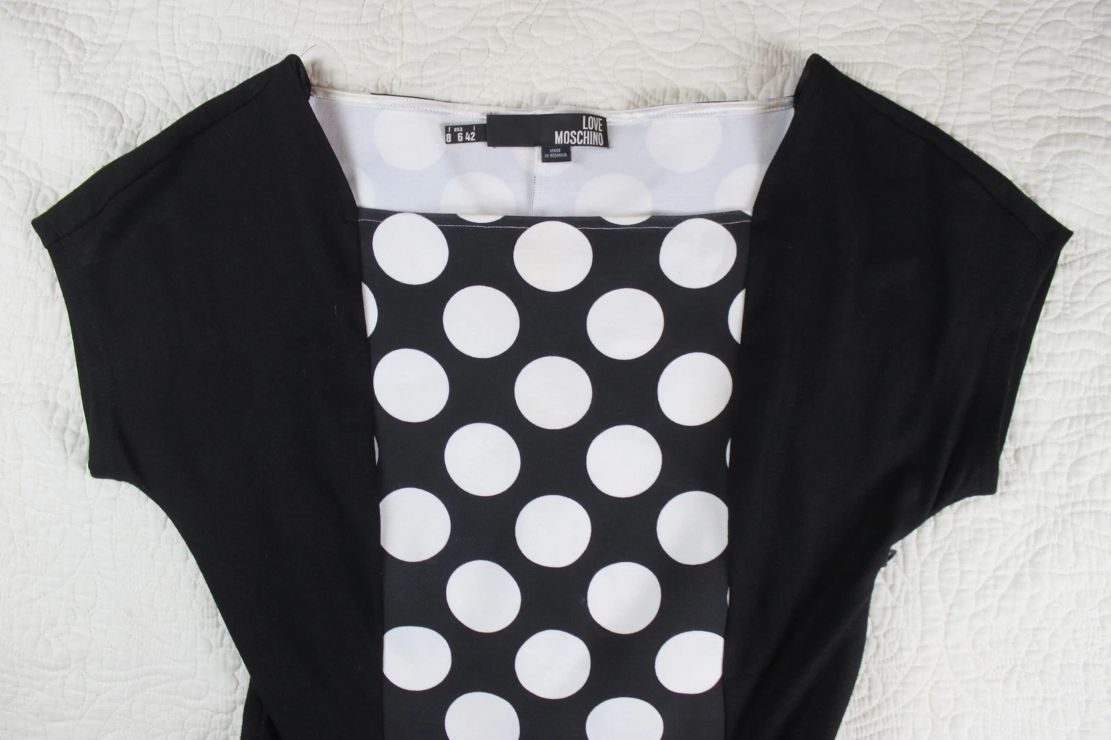 Abito Love Moschino a pois colorblock taglia 6 nero bianco w2