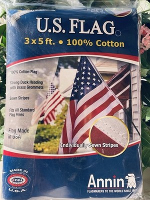 U.S.Flag 3 x 5 ft. 100% Cotton.by:Annin Flagmakers. Grommet Style Flag. #9150693