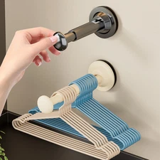 Telescopic Suction Cup Clothes Hanger Organizer Wall Mounted No Drill Rod