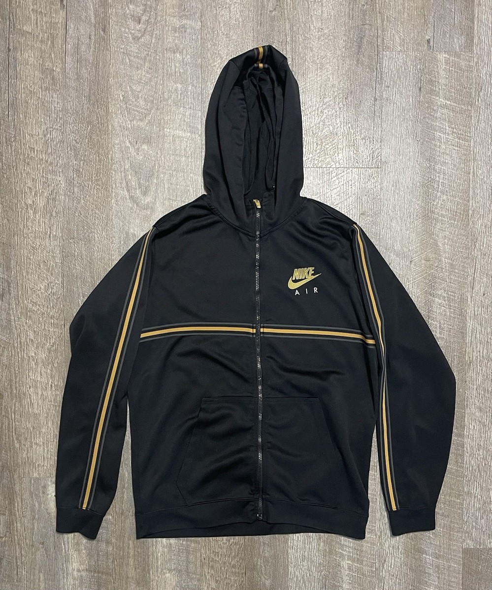 Nike Air Hoodie M Full Zip Classic Black Metallic Gold Warm Up 