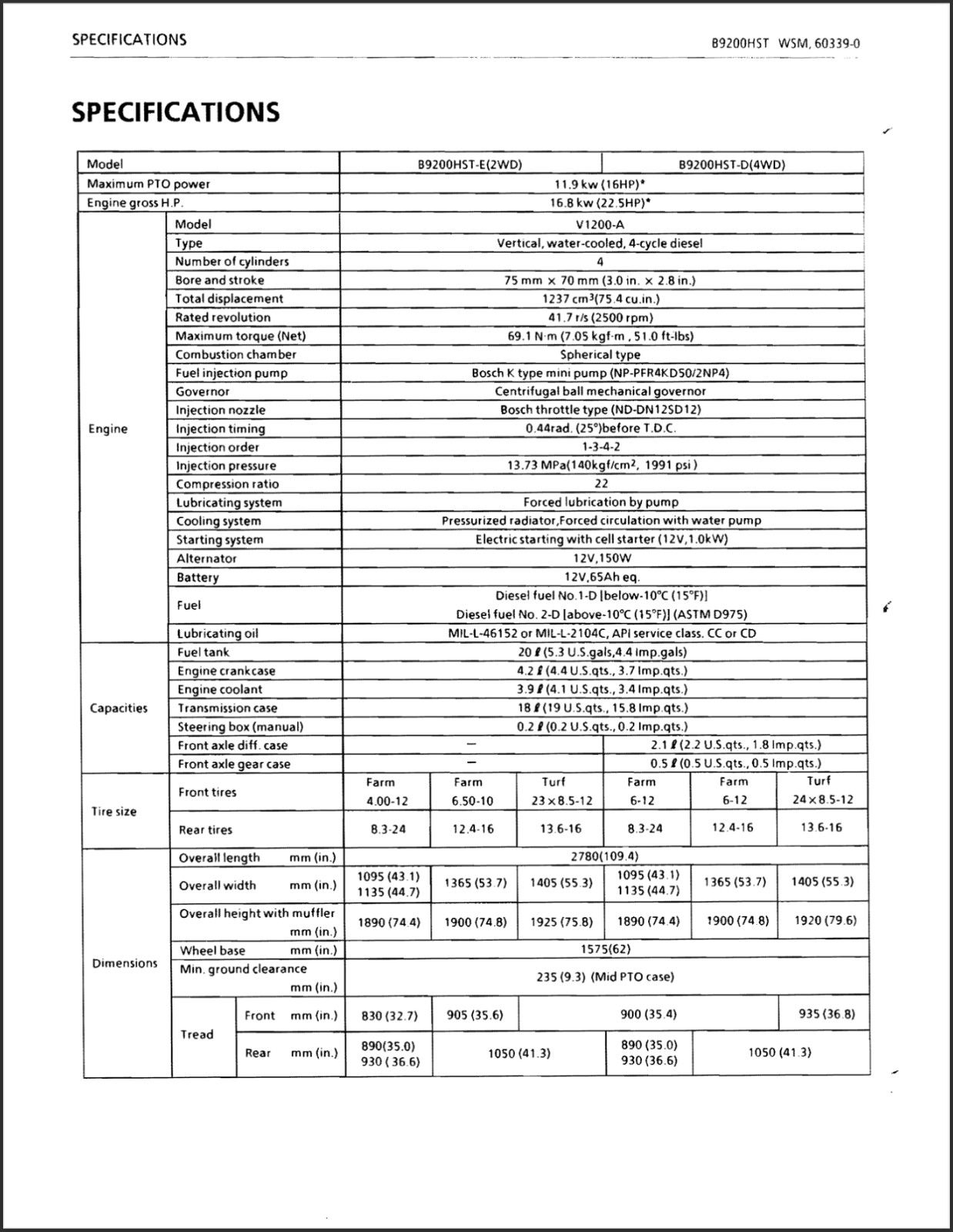 Kubota B9200HST B9200DC Service Repair Manual, Workshop Manual
