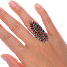 sz5 Vintage coral Zuni sterling silver snake eye 24 stone ring