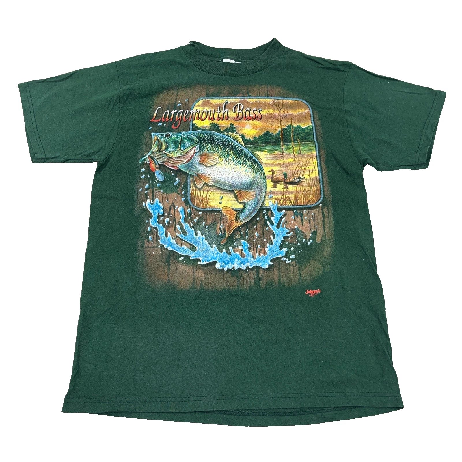 Vintage Fishing Shirt Men Large Green Tee Largemouth Bass Angler 90s Y2K Retro