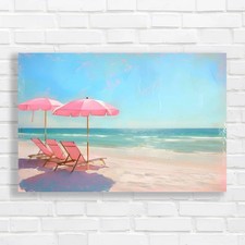 Calming Beach Umbrellas Canvas Print Large Picture Wall Art