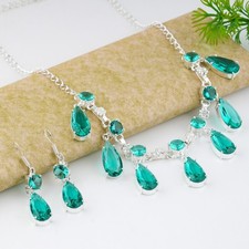 Paraiba Tourmaline Necklace & Earrings Gemstone 925 Sterling Silver Jewelry Set