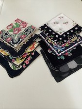 Vintage Ladies Hankies Lot Of 8 - TOUCHS OF BLACK GOOD CONDITION