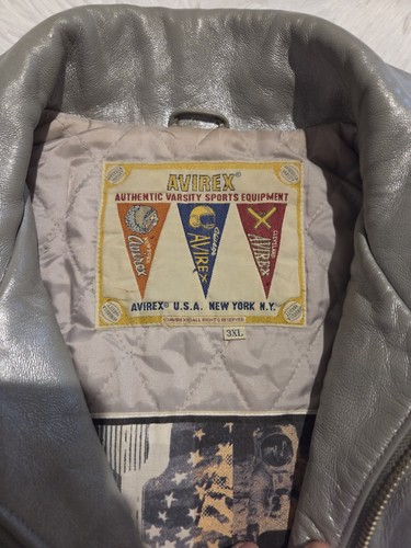 AVIREX USA Vintage Authentic Varsity  Bomber Silver Leather Jacket  Size 3XL XXL - Picture 7 of 13
