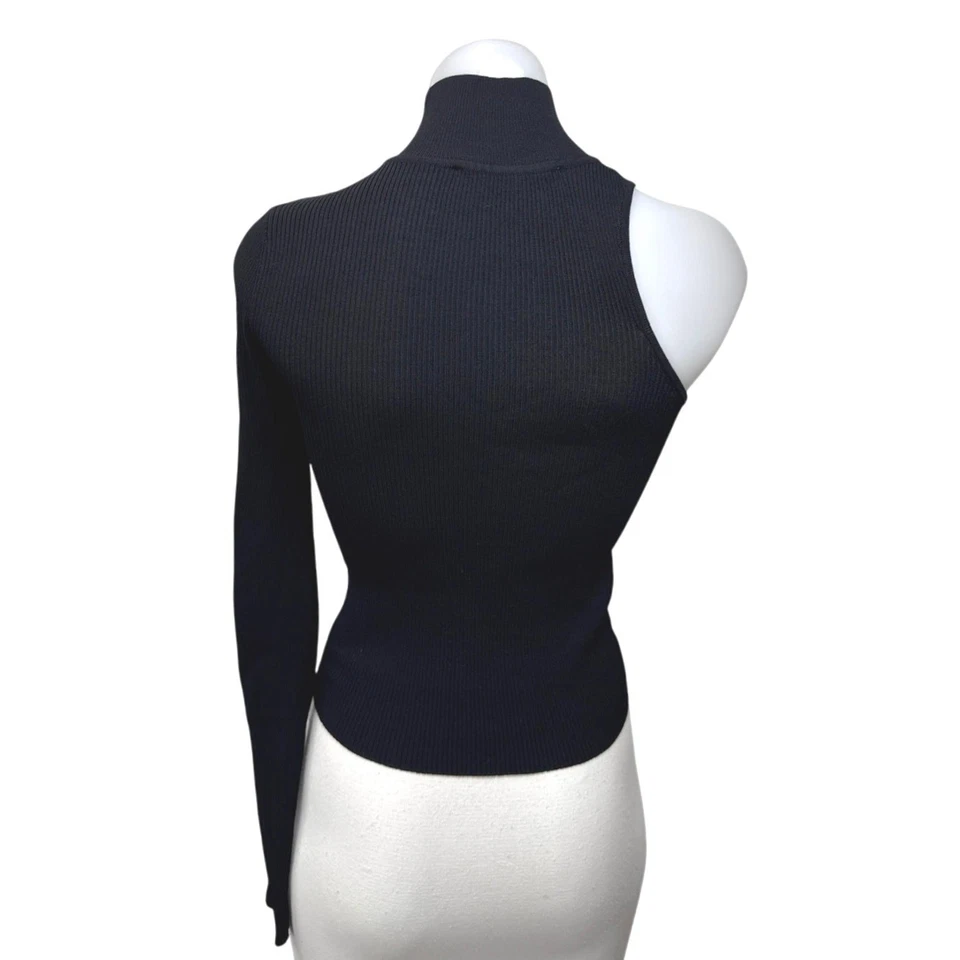 Suéter Top Zara Para Mujer Negro Acanalado Tejido Cuello Alto Un Hombro Manga Larga Talla S Foto 2 de 3