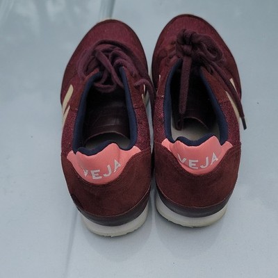 VEJA Women's Burgundy Pink Beige Canvas Low Top Lace Up Athletic Sneaker
