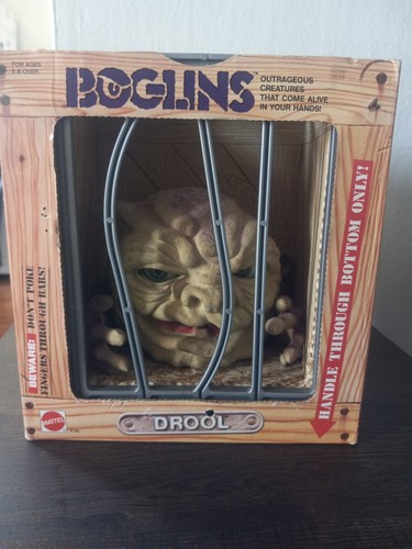 1987 Mattel Boglins Drool Monster Gummi Handpuppe in Original Käfig Box
